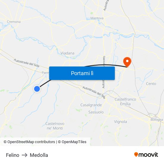 Felino to Medolla map