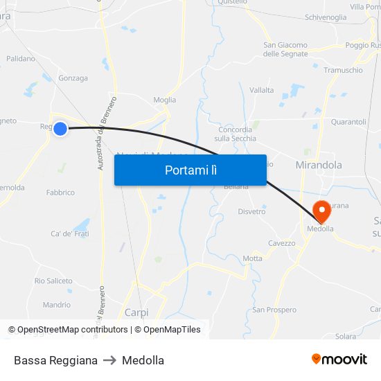 Bassa Reggiana to Medolla map