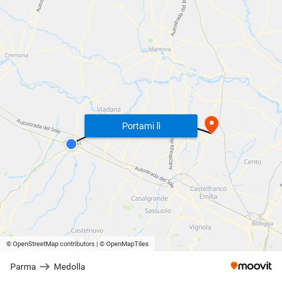 Parma to Medolla map