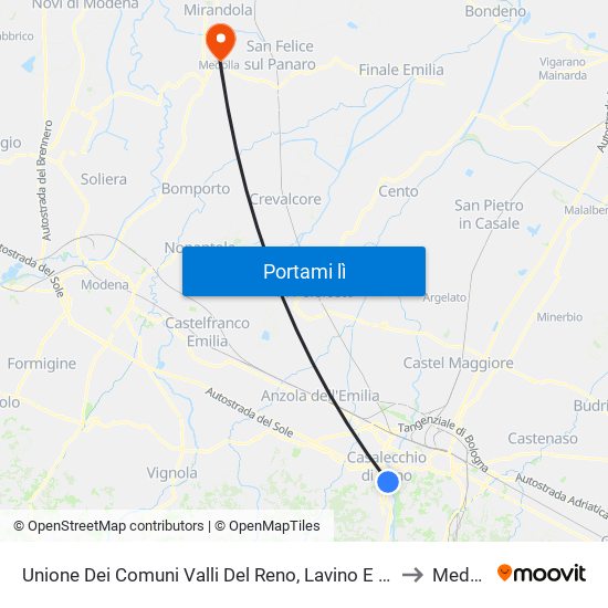 Unione Dei Comuni Valli Del Reno, Lavino E Samoggia to Medolla map