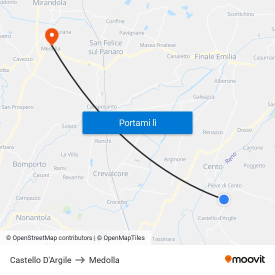 Castello D'Argile to Medolla map
