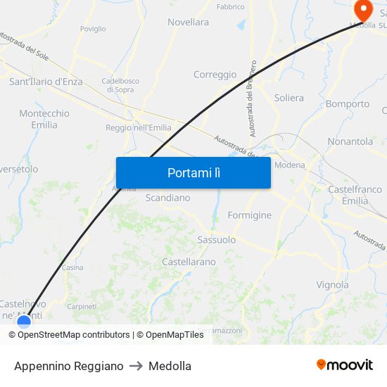 Appennino Reggiano to Medolla map