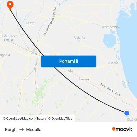 Borghi to Medolla map