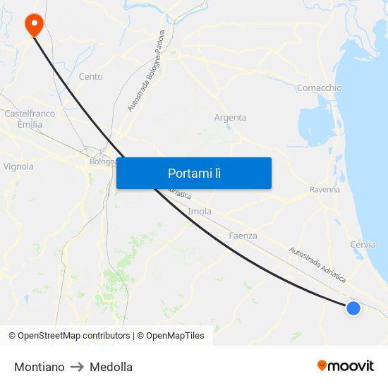 Montiano to Medolla map