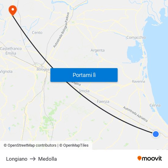 Longiano to Medolla map