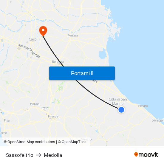 Sassofeltrio to Medolla map
