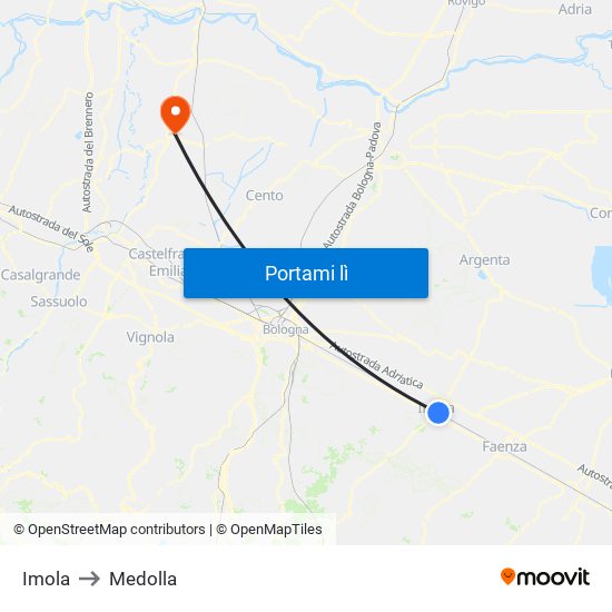 Imola to Medolla map