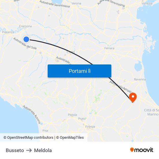 Busseto to Meldola map
