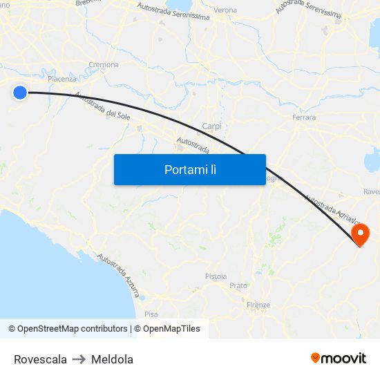 Rovescala to Meldola map