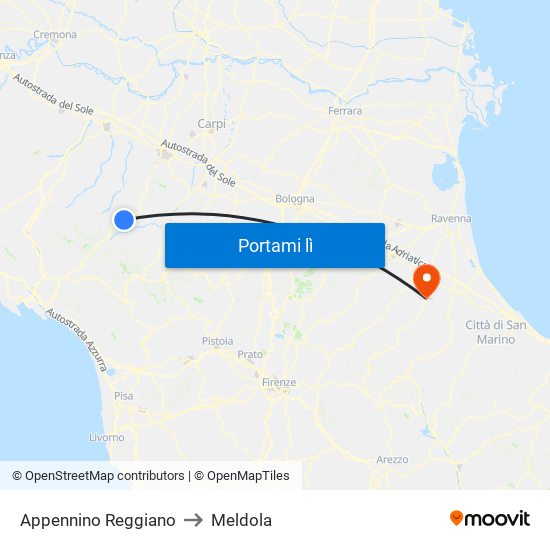 Appennino Reggiano to Meldola map