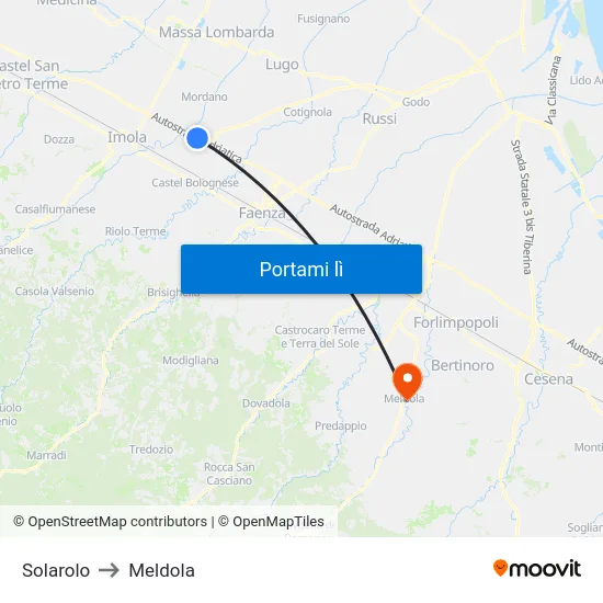 Solarolo to Meldola map