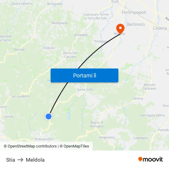 Stia to Meldola map