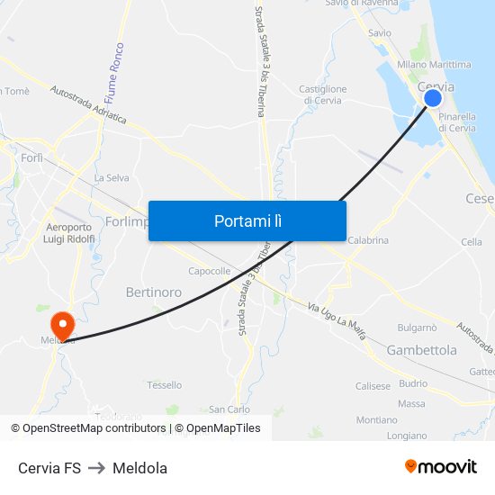 Cervia FS to Meldola map