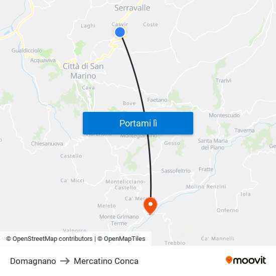 Domagnano to Mercatino Conca map