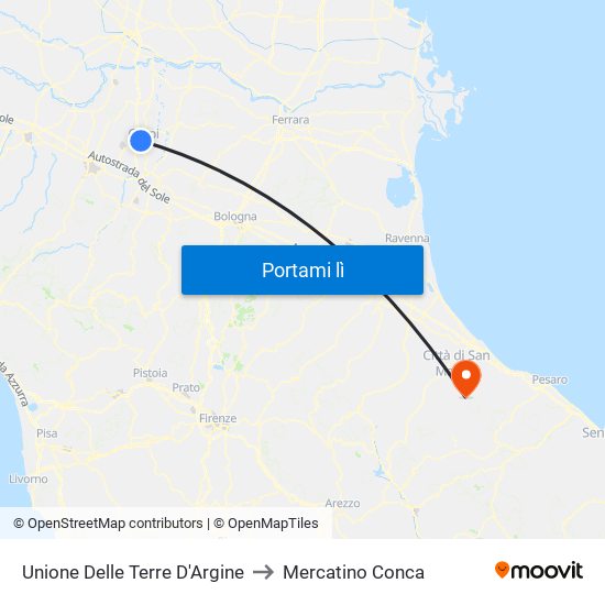 Unione Delle Terre D'Argine to Mercatino Conca map