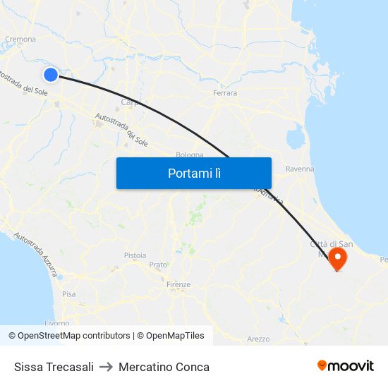 Sissa Trecasali to Mercatino Conca map