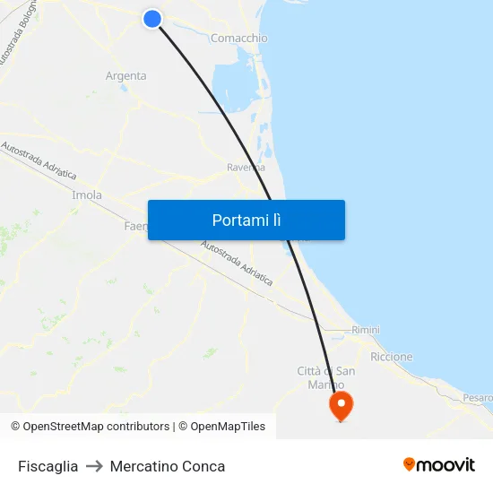 Fiscaglia to Mercatino Conca map