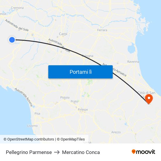 Pellegrino Parmense to Mercatino Conca map