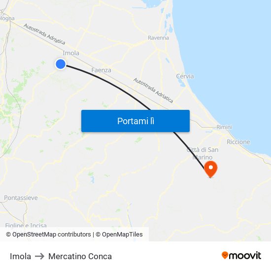 Imola to Mercatino Conca map