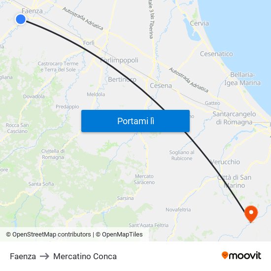 Faenza to Mercatino Conca map