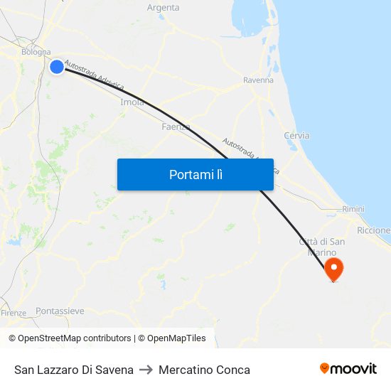 San Lazzaro Di Savena to Mercatino Conca map