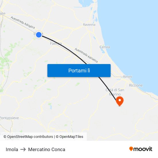 Imola to Mercatino Conca map
