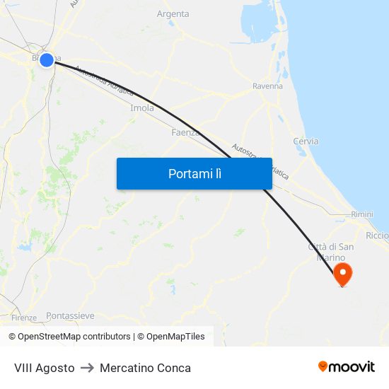 VIII Agosto to Mercatino Conca map