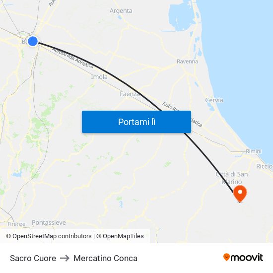 Sacro Cuore to Mercatino Conca map