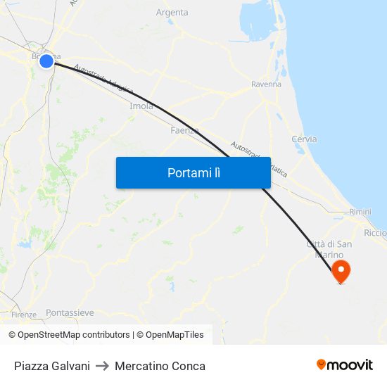 Piazza Galvani to Mercatino Conca map