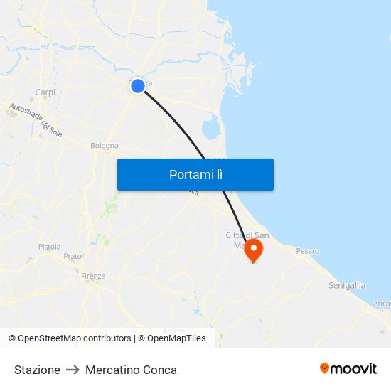 Stazione to Mercatino Conca map