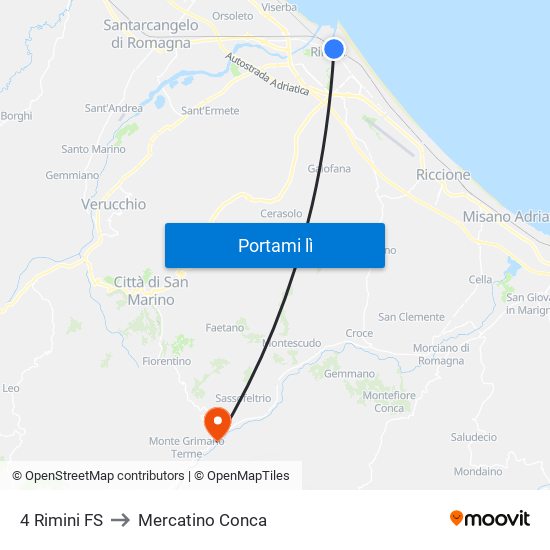 4 Rimini FS to Mercatino Conca map