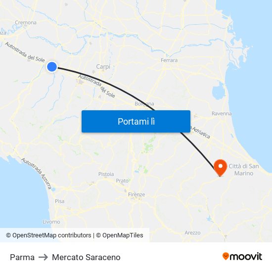 Parma to Mercato Saraceno map