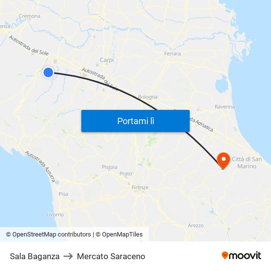 Sala Baganza to Mercato Saraceno map
