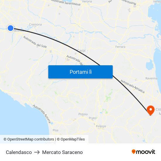 Calendasco to Mercato Saraceno map