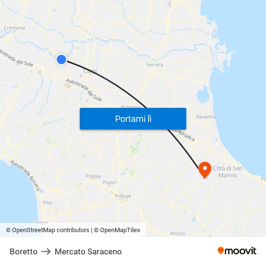 Boretto to Mercato Saraceno map