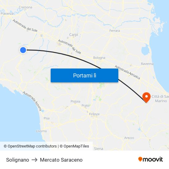 Solignano to Mercato Saraceno map