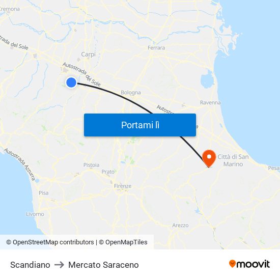 Scandiano to Mercato Saraceno map