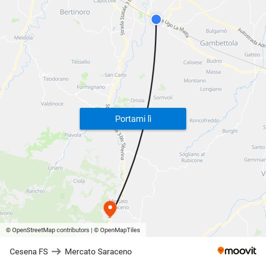 Cesena FS to Mercato Saraceno map