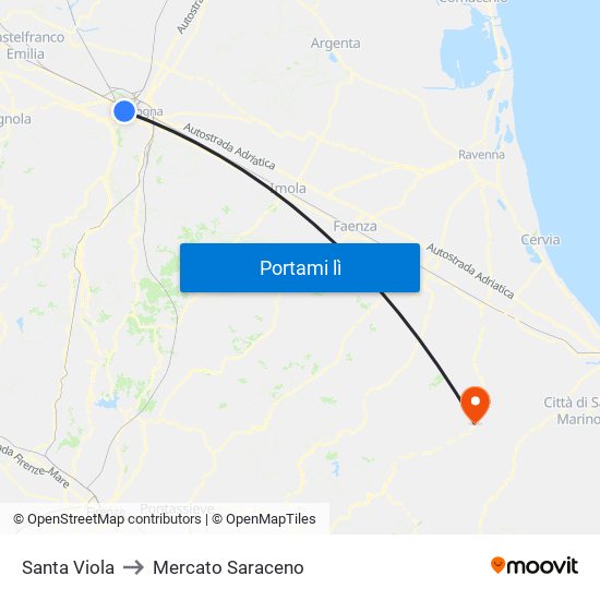 Santa Viola to Mercato Saraceno map