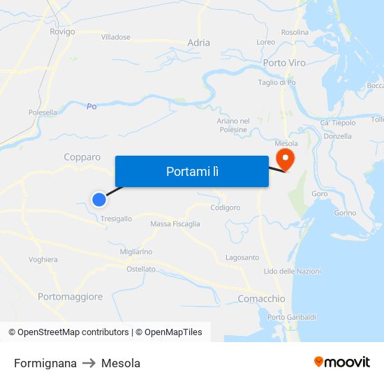Formignana to Mesola map