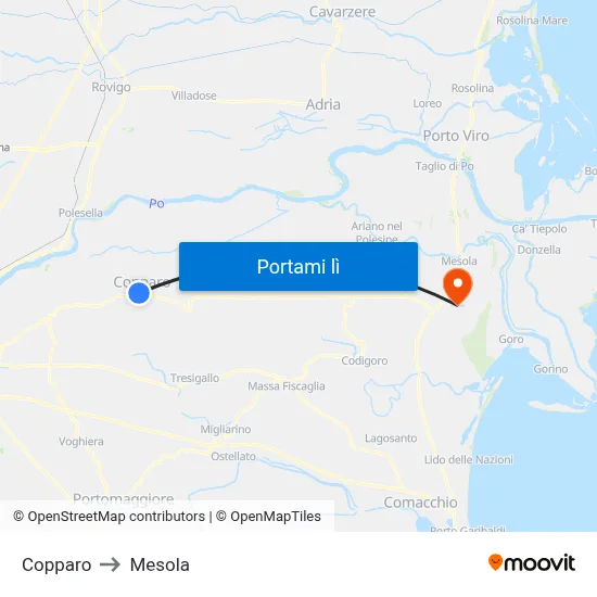 Copparo to Mesola map