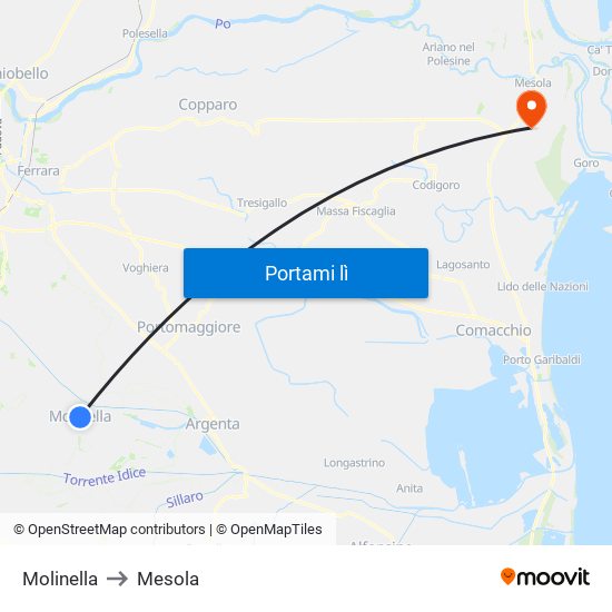 Molinella to Mesola map