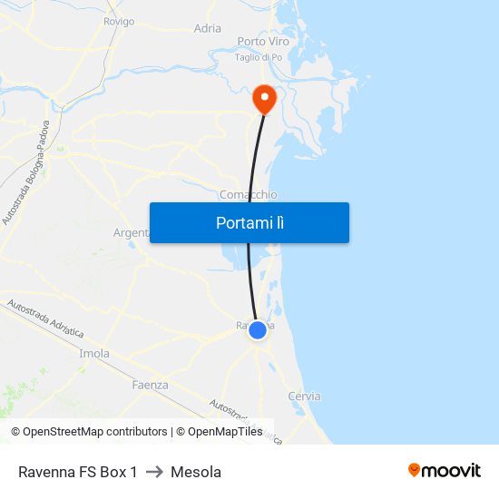 Ravenna FS Box 1 to Mesola map