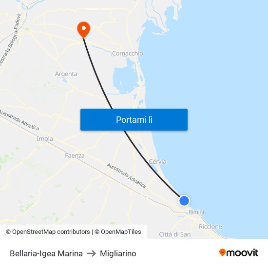 Bellaria-Igea Marina to Migliarino map