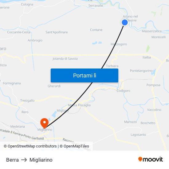 Berra to Migliarino map