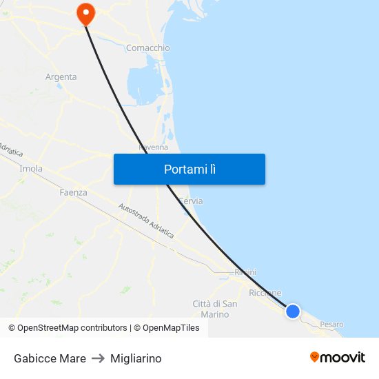 Gabicce Mare to Migliarino map