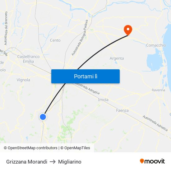 Grizzana Morandi to Migliarino map
