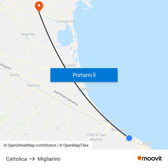 Cattolica to Migliarino map