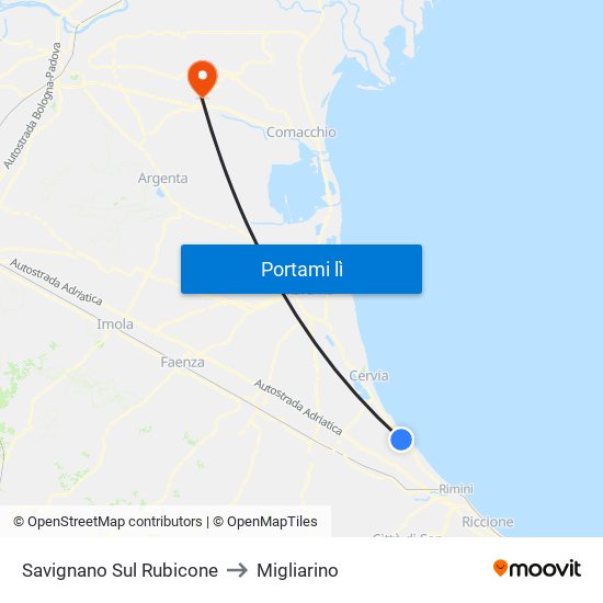 Savignano Sul Rubicone to Migliarino map