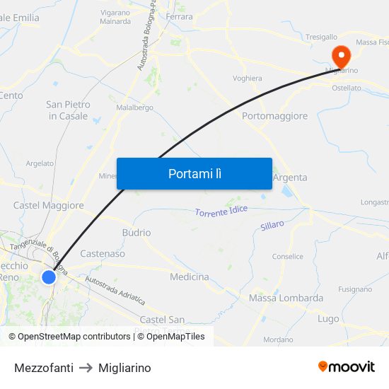 Mezzofanti to Migliarino map